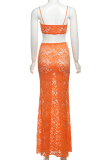Sexy Solid Color Patchwork Spaghetti Strap Sleeveless Two Pieces