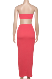 Sexy Solid Color Ruched Strapless Sleeveless Two Pieces