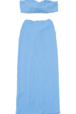 Sexy Solid Color Ruched Strapless Sleeveless Two Pieces