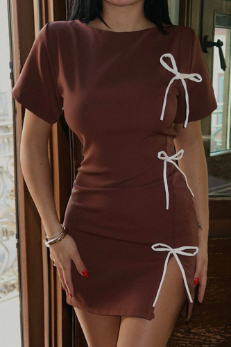 Sexy Solid Color Slit O Neck Wrapped Skirt Dresses