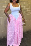Sexy Plaid Contrast U Neck Long Dresses