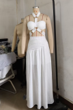 Sexy Solid Color Hollow Out Halter Sleeveless Two Pieces