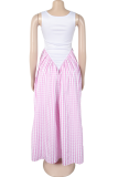 Sexy Plaid Contrast U Neck Long Dresses