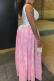 Sexy Plaid Contrast U Neck Long Dresses