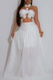 Sexy Solid Color Hollow Out Halter Sleeveless Two Pieces