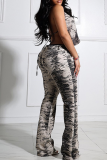 Sexy Zebra Print Backless Halter Sleeveless Two Pieces