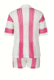 Casual Buckle Contrast Turndown Collar Short Sleeve Two Pieces