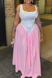 Sexy Plaid Contrast U Neck Long Dresses