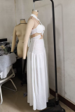 Sexy Solid Color Hollow Out Halter Sleeveless Two Pieces