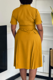 Elegant Solid Color With Belt Flower Shape V Neck Long Dresses