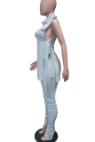 Casual Solid Color Slit Turtleneck Sleeveless Two Pieces