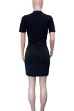 Casual Leopard Print Contrast O Neck Straight Dresses