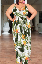Casual Print High Slit Spaghetti Strap Long Plus Size Dresses
