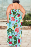 Casual Print High Slit Spaghetti Strap Long Plus Size Dresses