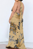 Casual Print Pocket Backless Halter Long Dresses