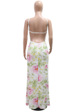 Elegant Floral Print Sequins High Slit V Neck Long Dresses