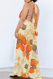 Casual Stripe Pocket Backless Halter Long Dresses