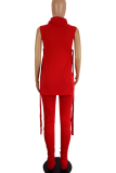 Casual Solid Color Slit Turtleneck Sleeveless Two Pieces