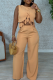 Casual Solid Color Fringed Trim O Neck Sleeveless Two Pieces