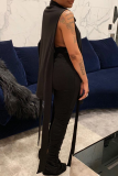 Casual Solid Color Slit Turtleneck Sleeveless Two Pieces