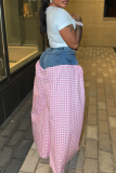 Casual Plaid Patchwork Loose Mid Waist Wide Leg Patchwork Bottoms
