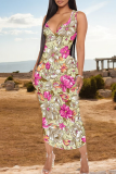 Sexy Print V Neck Long Dresses