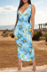 Casual Print V Neck Long Dresses