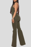Casual Solid Color Buckle Turndown Collar Sleeveless Regular Denim Jumpsuits