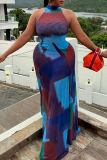 Sexy Print Backless Turtleneck Printed Dresses