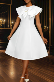 Elegant Solid Color Bow Decor O Neck A Line Dresses