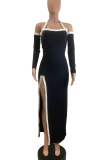 Sexy High Slit Contrast Halter Long Dresses