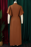 Casual Solid Color Buckle Strap Design O Neck Long Dresses