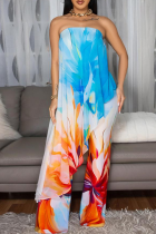 Sexy Casual Print Backless Irregular Hem Strapless Sleeveless Two Pieces