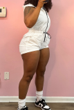 Casual Solid Color Draw String Zipper Zipper Collar Regular Rompers