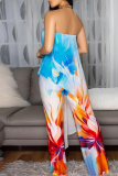 Sexy Casual Print Backless Irregular Hem Strapless Sleeveless Two Pieces