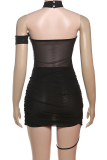 Sexy Solid Color Ruched Asymmetrical Collar Wrapped Skirt Dresses