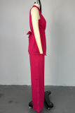 Casual Solid Color Buckle With Belt O Neck Sleeveless Two Pieces
