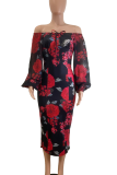 Elegant Print Off Shoulder Long Dresses