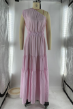 Casual Solid Color Patchwork Oblique Collar Long Dresses