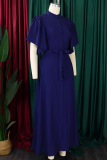 Casual Solid Color Buckle Strap Design O Neck Long Dresses