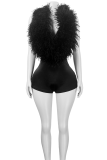 Sexy Solid Color Feathers Deep V Neck Skinny Rompers
