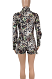 Casual Camouflage Print Pocket Patchwork Zipper Zipper Collar Regular Rompers