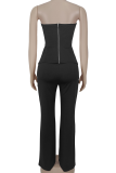 Sexy Solid Color Hollow Out Strapless Sleeveless Two Pieces