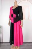 Elegant Contrast Flower Shape Deep V Neck Long Plus Size Dresses