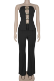 Sexy Solid Color Hollow Out Strapless Sleeveless Two Pieces