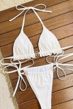 Sexy Solid Color Metal Accessories Trim Strap Design Swimwears