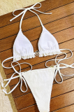 Sexy Solid Color Metal Accessories Trim Strap Design Swimwears