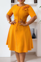 Elegant Solid Color Flower Shape O Neck One Step Skirt Dresses