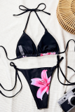 Sexy Flowers Backless Strap Design Swimwears