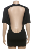Sexy Solid Color Backless O Neck Straight Dresses